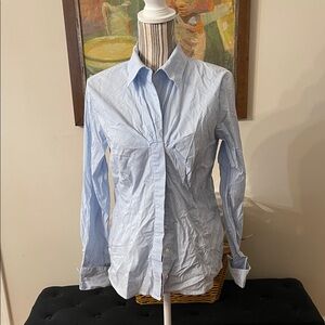 Soft Surroundings Light Blue Pinstriped Button-Down Shirt